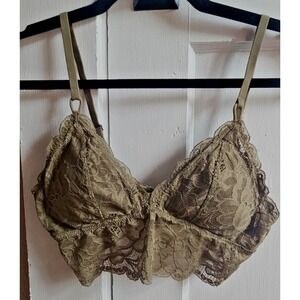 AERIE new blooms lace padded triangle bralette muted green S